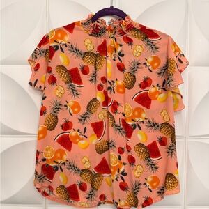 Fruit Print Blouse - Orange and Red